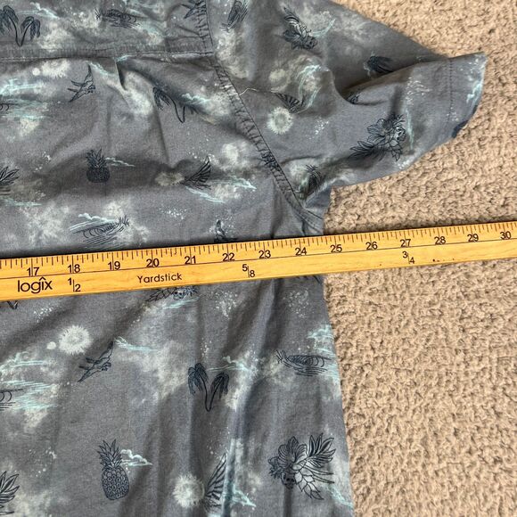 Hurley Shirt Men XL Blue Skull Floral Bird Palm Tree Button Pocket Surf Skate - Picture 11 of 14